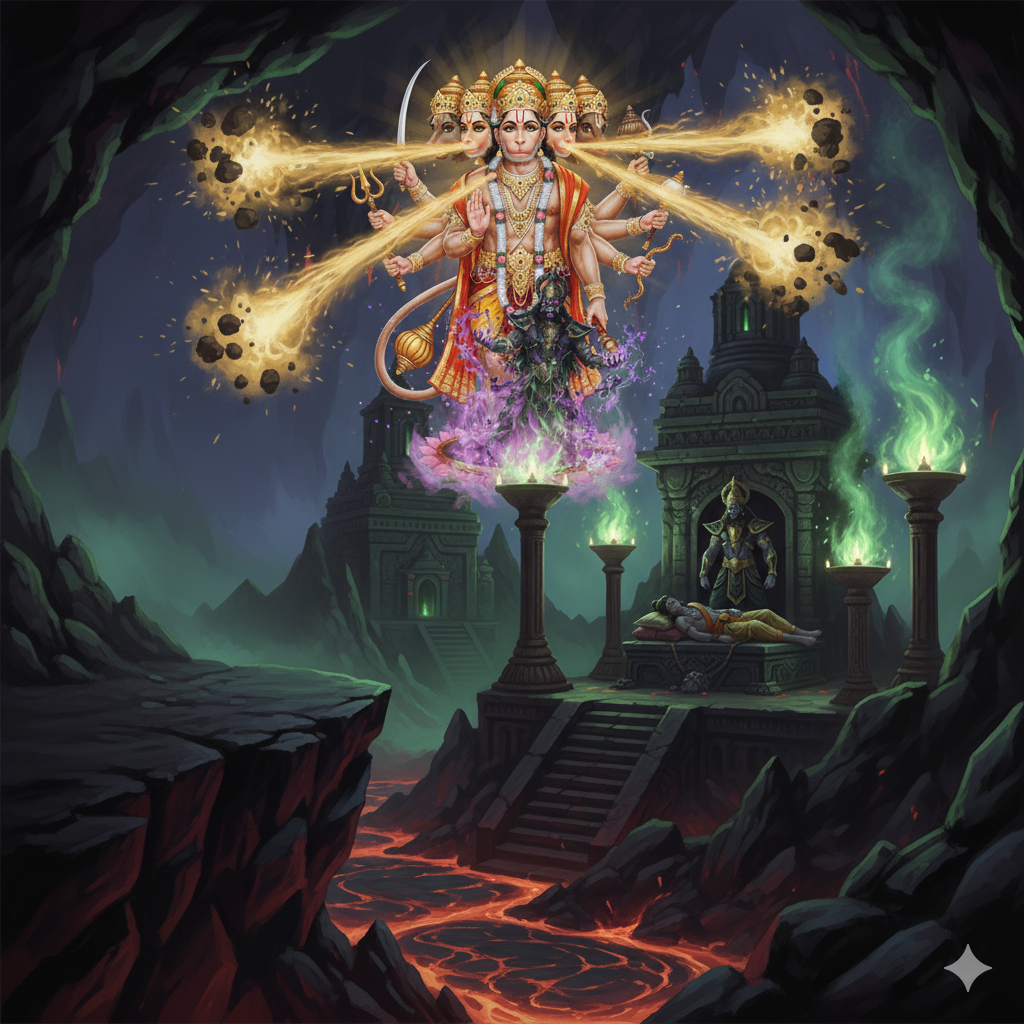 Panchmukhi Hanuman extinguishing the five lamps